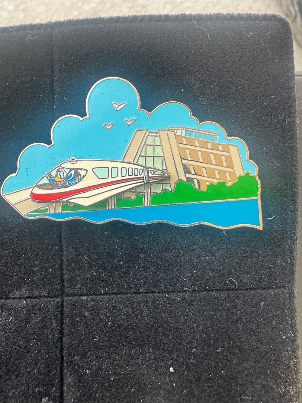 Disney Monorail Enamel Pin with Donald Duck — Blue, Red, Green, Tan